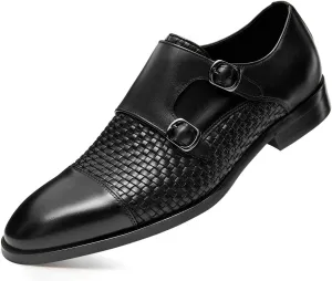 FRASOICUS Men ??s Dress Shoes Genuine Leather Single Monk Strap Slip-On Shoes for Formal Occasions
