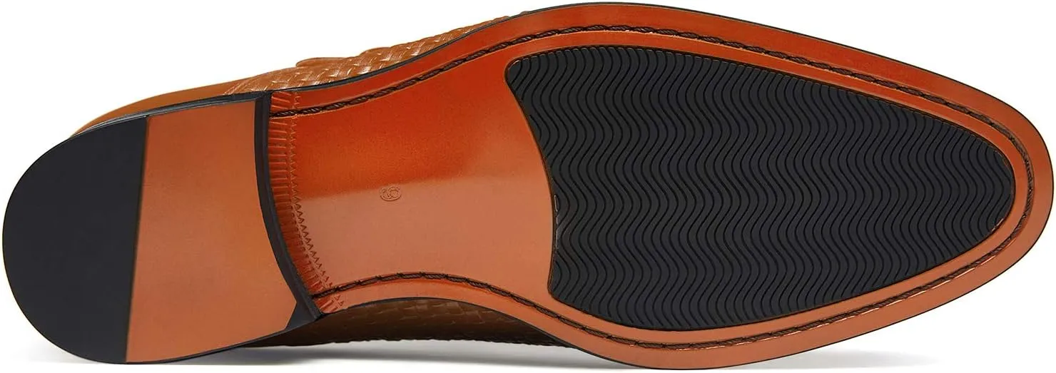 FRASOICUS Men ??s Dress Shoes Genuine Leather Single Monk Strap Slip-On Shoes for Formal Occasions