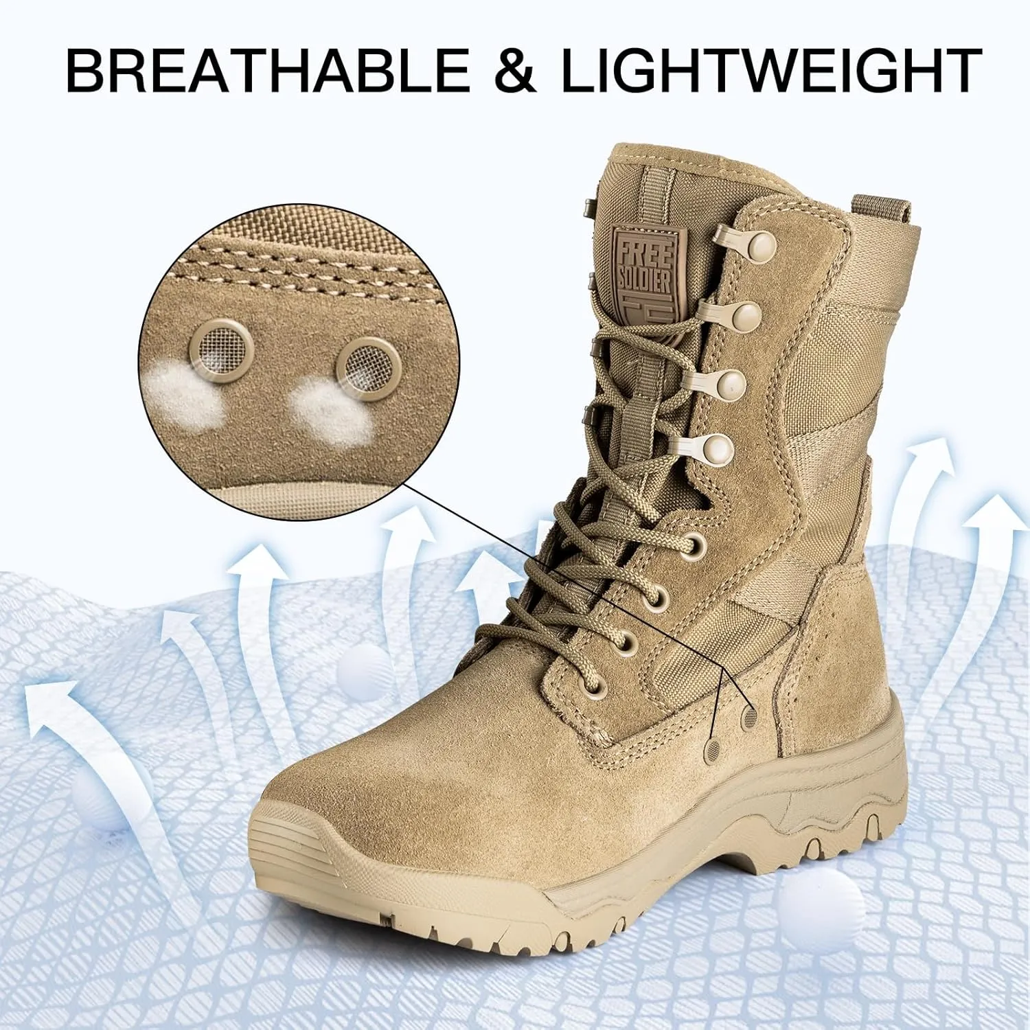 FREE SOLDIER Women??s Tactical Boots 8 Inches Lightweight Combat Boot Durable Military Work Outdoors Boots Desert Boot for Women