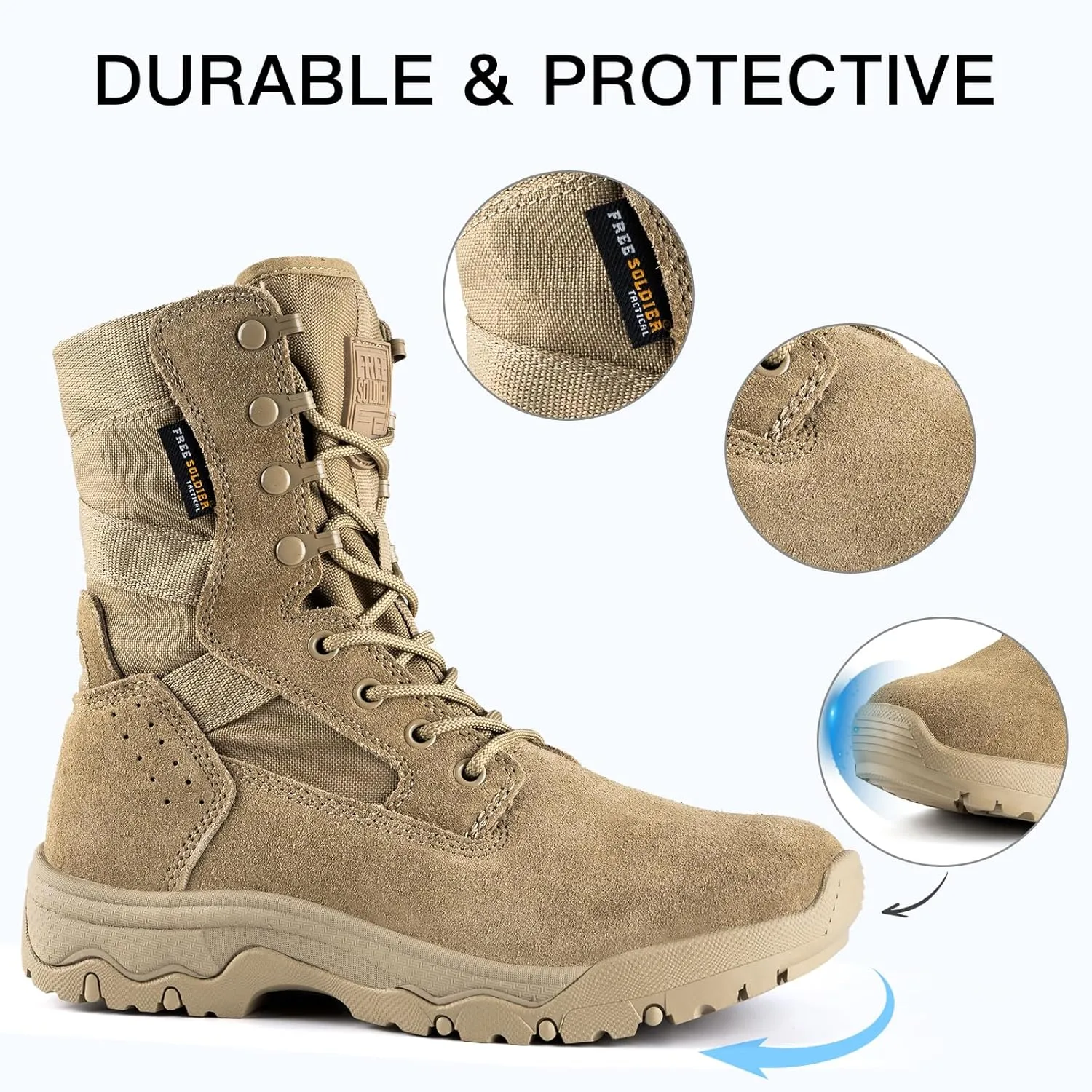 FREE SOLDIER Women??s Tactical Boots 8 Inches Lightweight Combat Boot Durable Military Work Outdoors Boots Desert Boot for Women