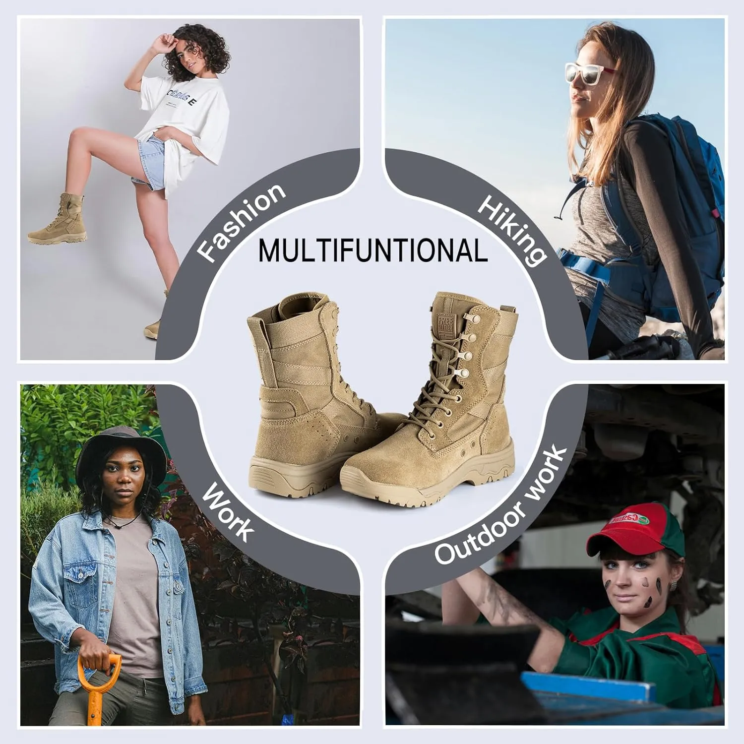 FREE SOLDIER Women??s Tactical Boots 8 Inches Lightweight Combat Boot Durable Military Work Outdoors Boots Desert Boot for Women
