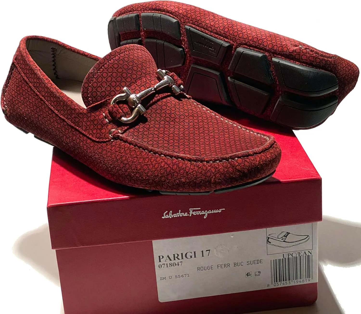 Gancini Bit Red Parigi 17 Mens Suede Drivers Dress Loafers Moccasin Brown (Salvatore