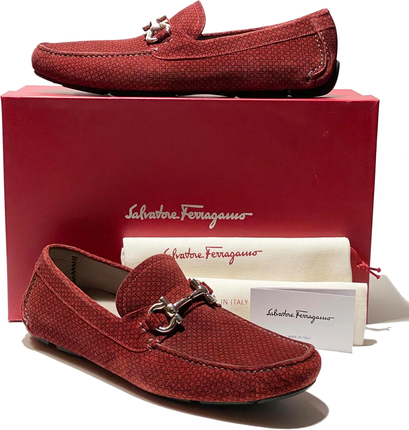 Gancini Bit Red Parigi 17 Mens Suede Drivers Dress Loafers Moccasin Brown (Salvatore