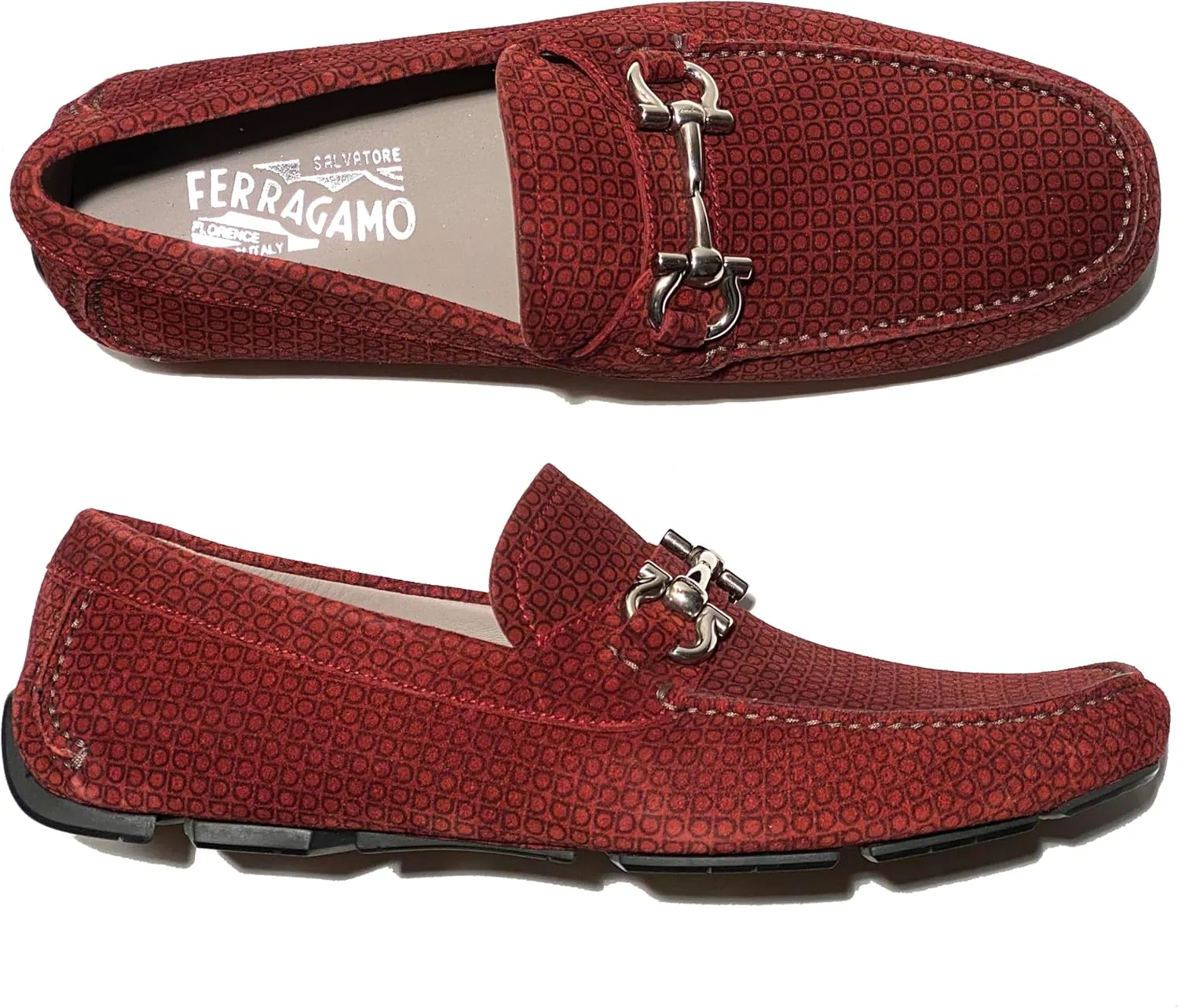 Gancini Bit Red Parigi 17 Mens Suede Drivers Dress Loafers Moccasin Brown (Salvatore