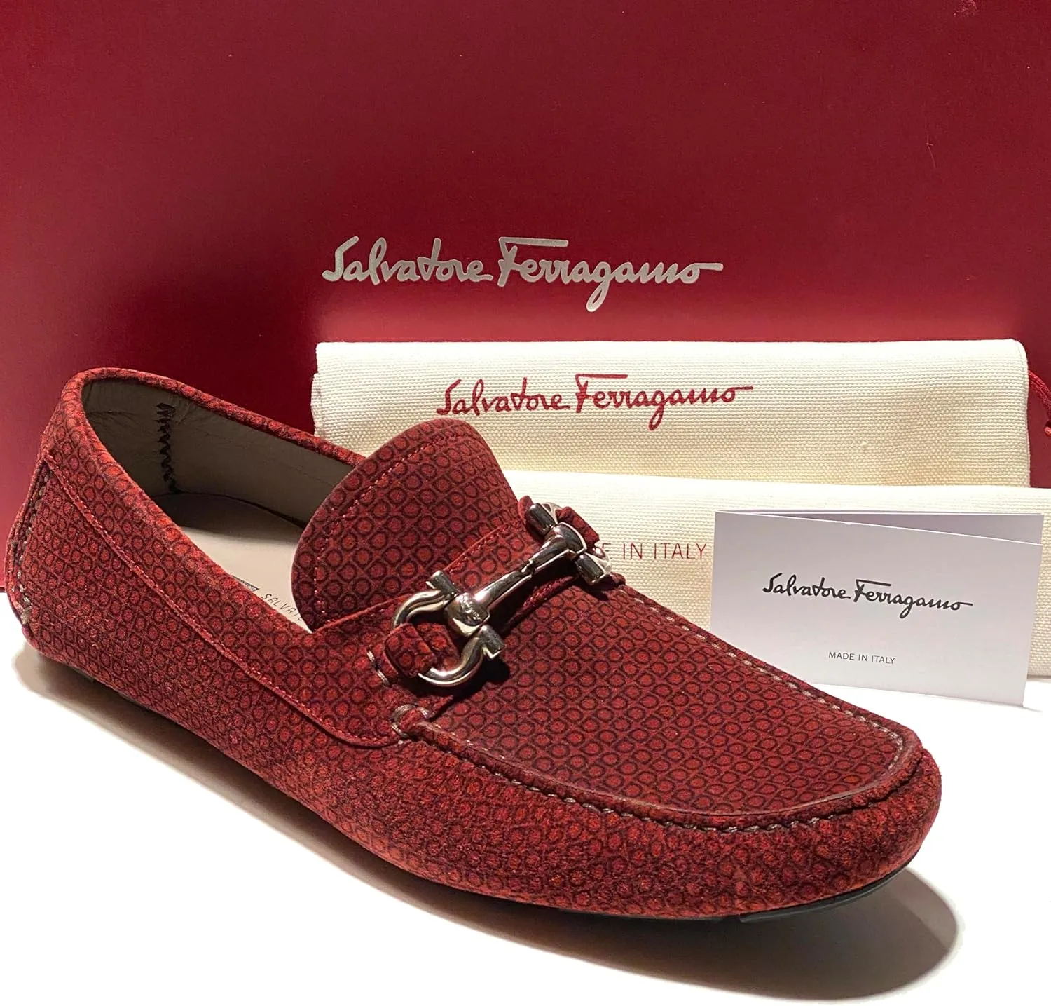 Gancini Bit Red Parigi 17 Mens Suede Drivers Dress Loafers Moccasin Brown (Salvatore