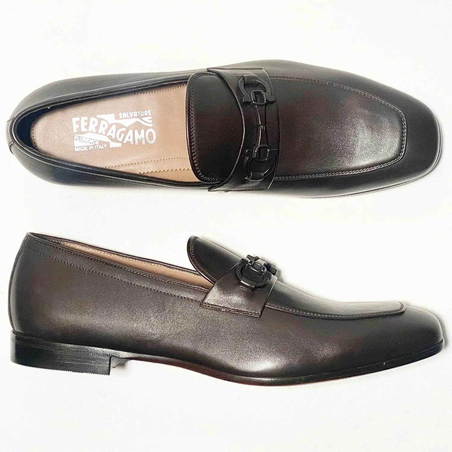 Gancini Brown Hickory Calf Matte Leather Reno Men's Dress Bit Loafers Slip-on Salvatore