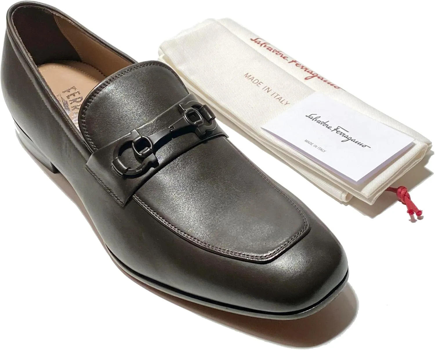 Gancini Brown Hickory Calf Matte Leather Reno Men's Dress Bit Loafers Slip-on Salvatore