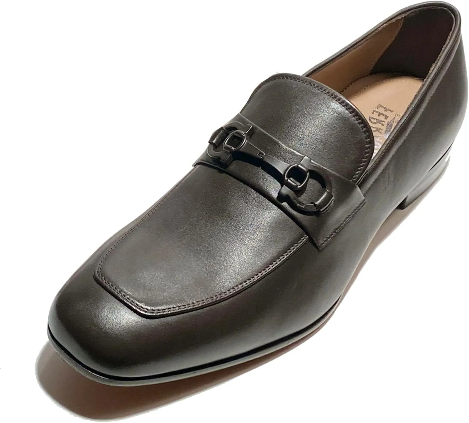 Gancini Brown Hickory Calf Matte Leather Reno Men's Dress Bit Loafers Slip-on Salvatore