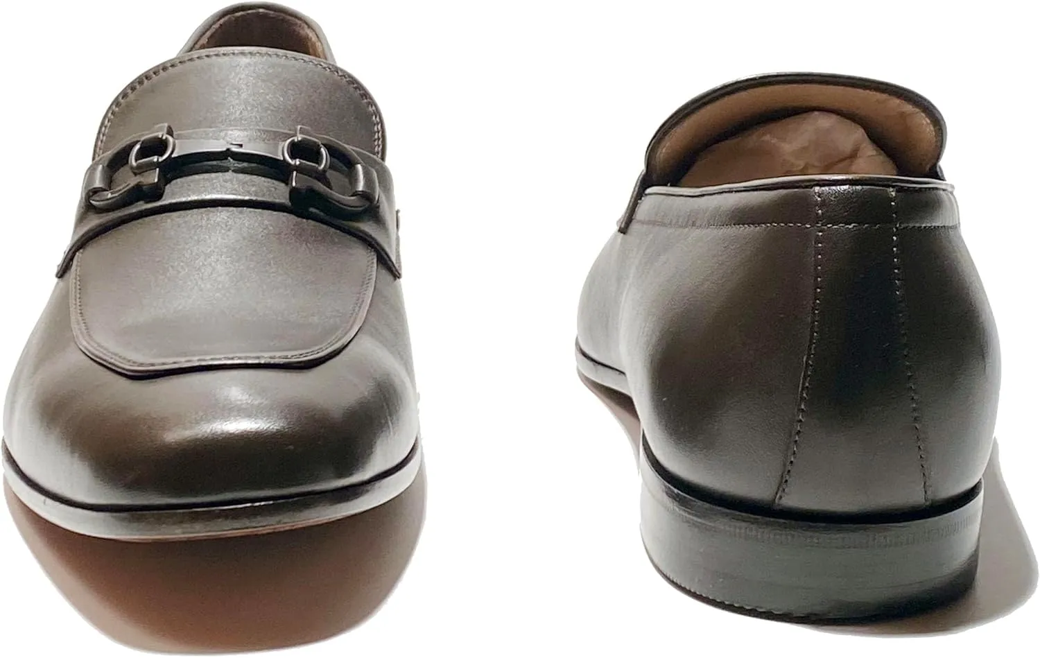 Gancini Brown Hickory Calf Matte Leather Reno Men's Dress Bit Loafers Slip-on Salvatore