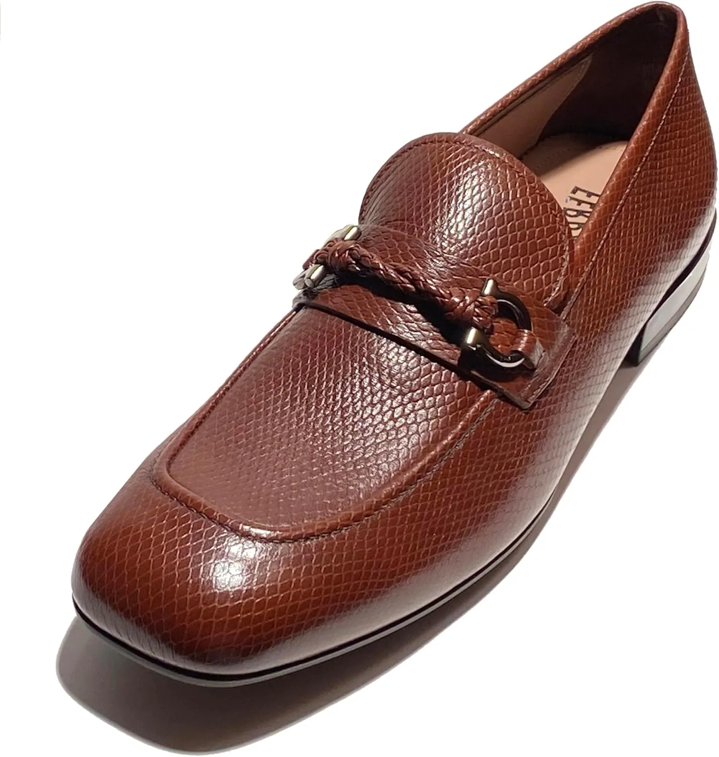 Gancini Brown Pebbled Leather Pago Men's Dress Strap Loafers (Salvatore
