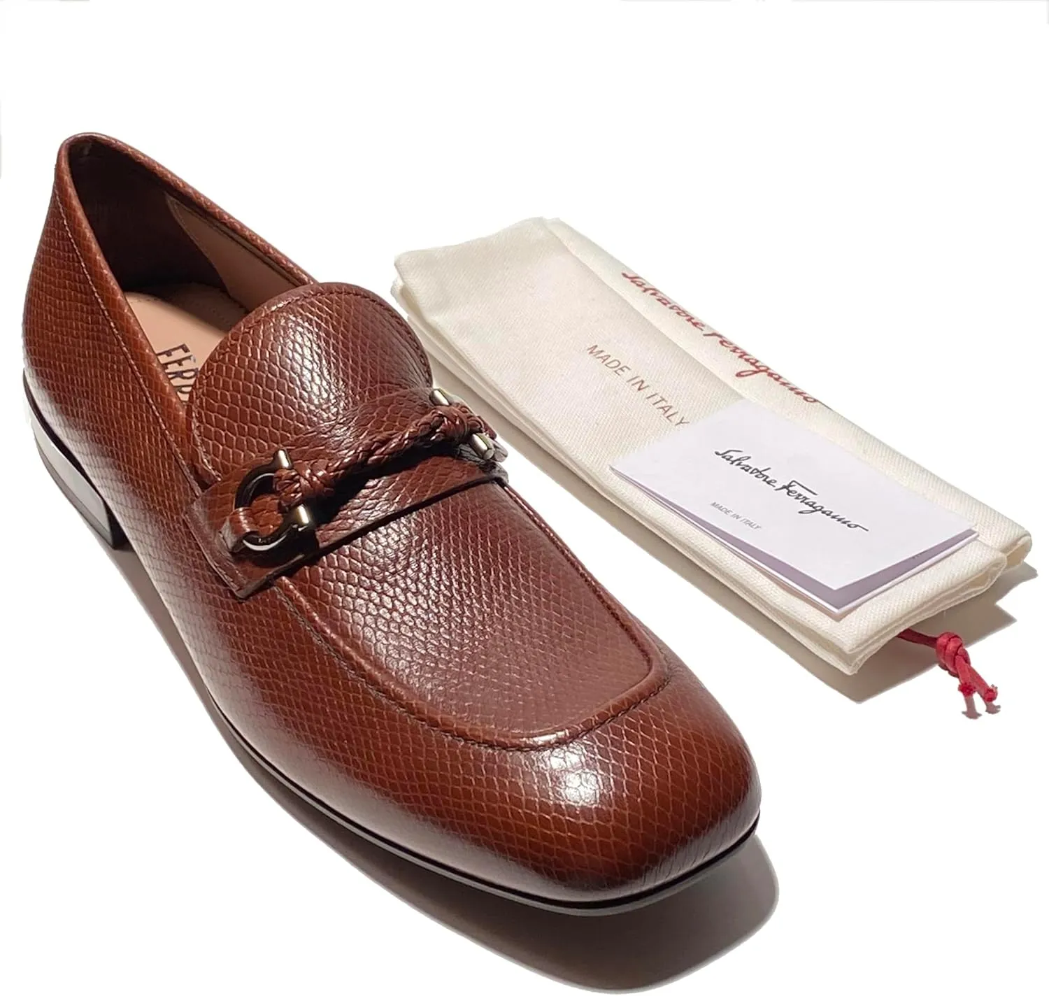 Gancini Brown Pebbled Leather Pago Men's Dress Strap Loafers (Salvatore
