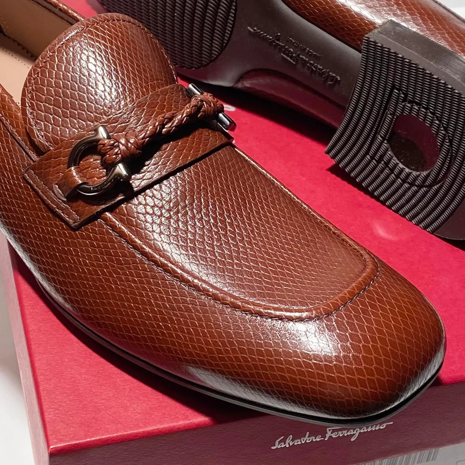 Gancini Brown Pebbled Leather Pago Men's Dress Strap Loafers (Salvatore