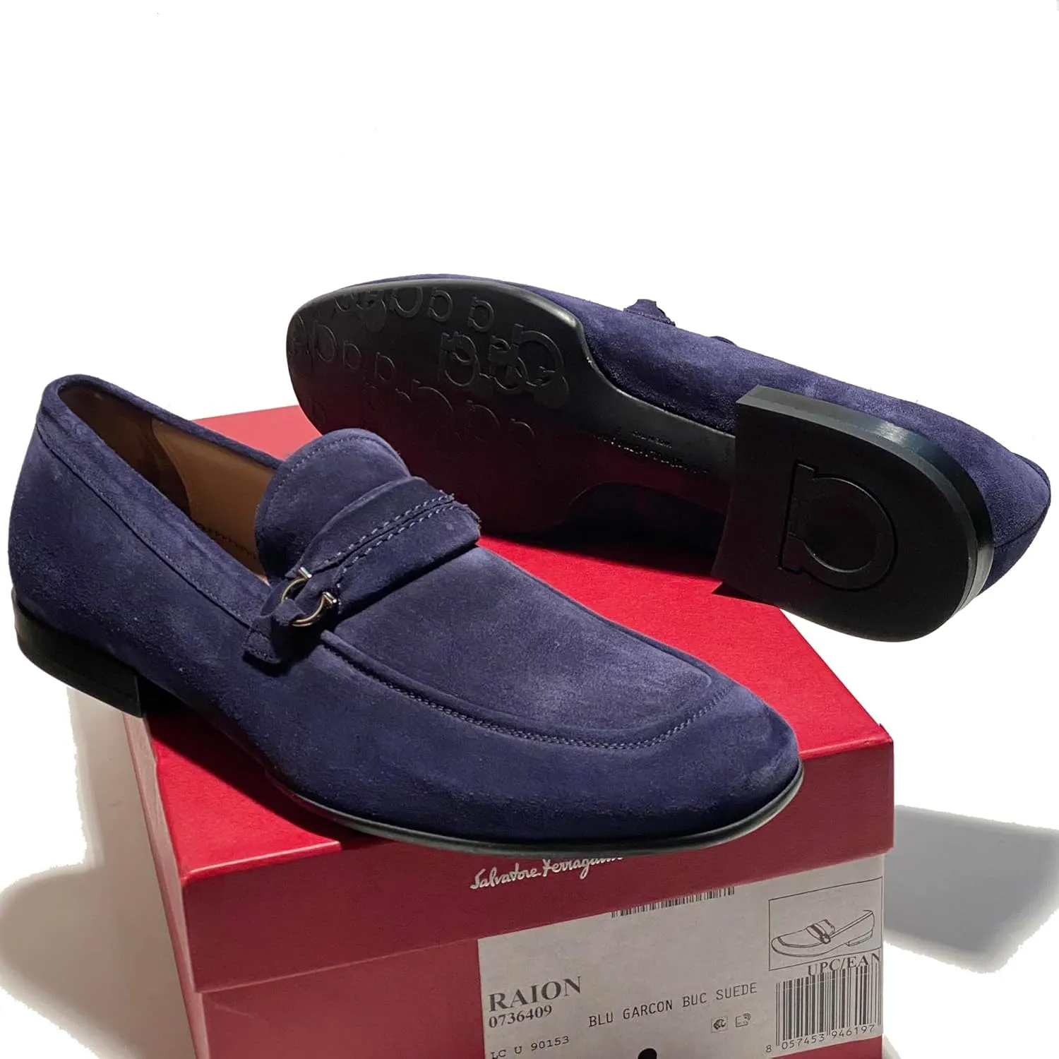 Gancini RAION Bit Dark Blue (BLU Garson) Suede Leather Men's Dress Loafers (Salvatore