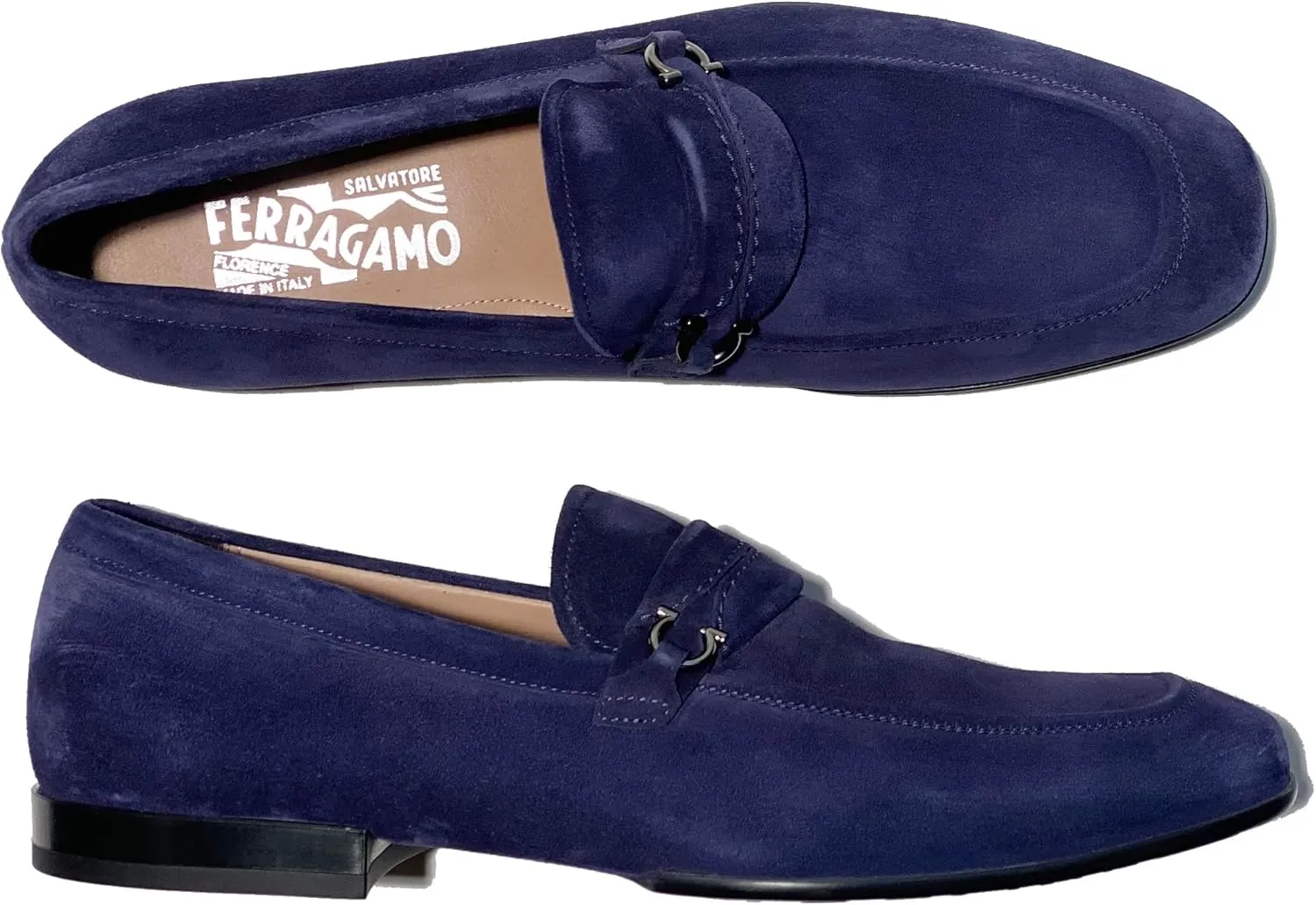 Gancini RAION Bit Dark Blue (BLU Garson) Suede Leather Men's Dress Loafers (Salvatore