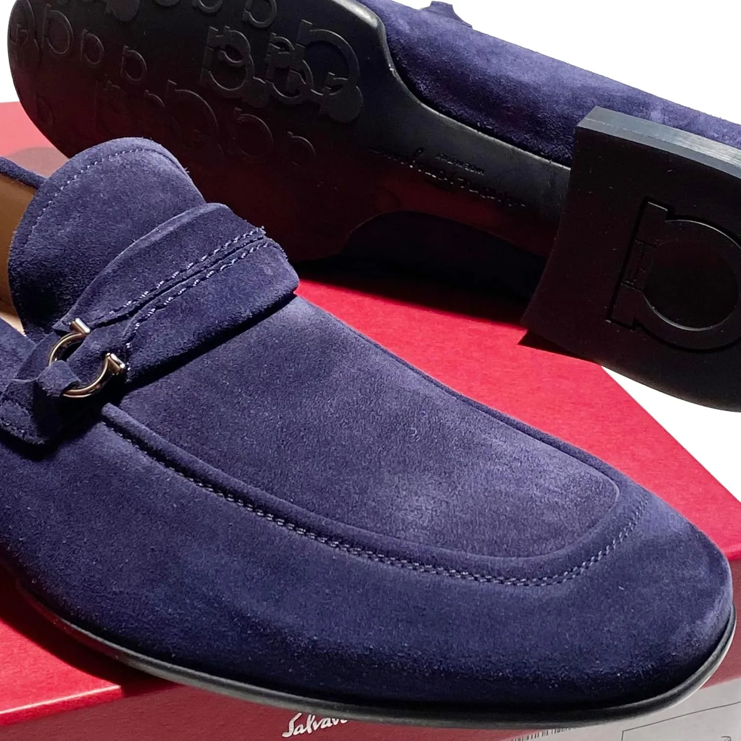 Gancini RAION Bit Dark Blue (BLU Garson) Suede Leather Men's Dress Loafers (Salvatore
