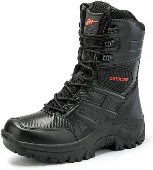 GEXECEUSS Military Boots for Men Side Zipper Lightweight Combat Outdoor Rubber Outsole Boots Hiking Motorcycle Combat Boots Desert Boots