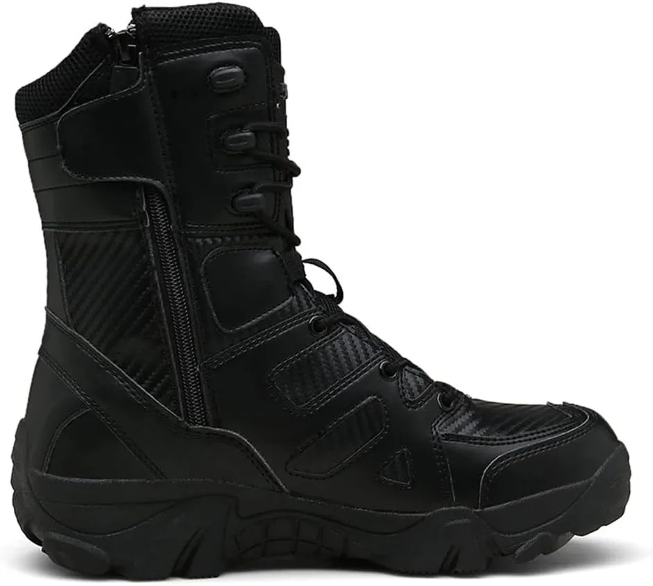 GEXECEUSS Military Boots for Men Side Zipper Lightweight Combat Outdoor Rubber Outsole Boots Hiking Motorcycle Combat Boots Desert Boots