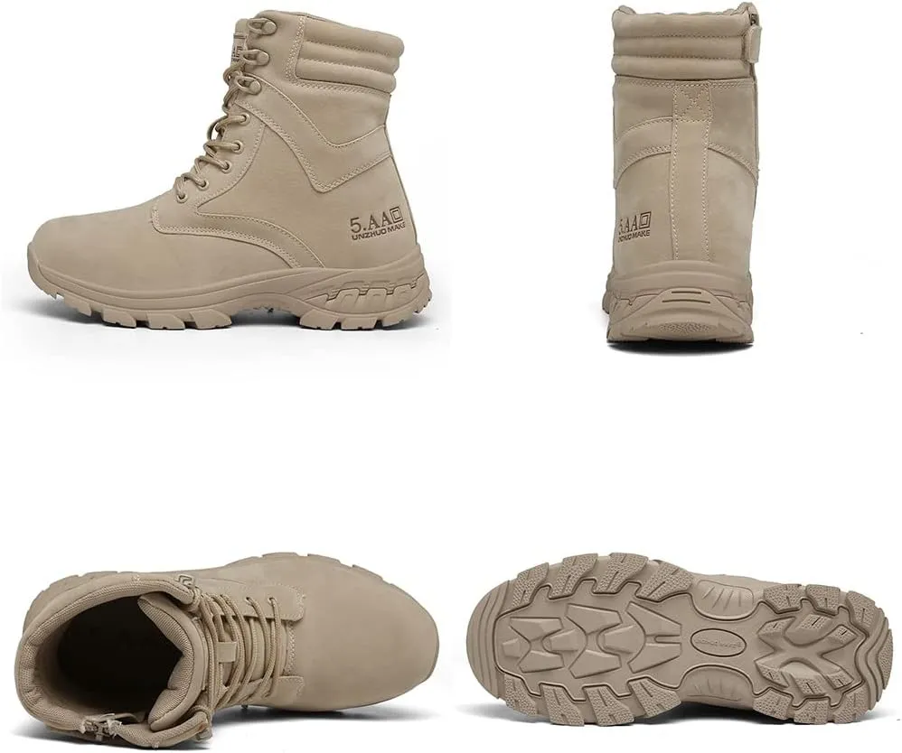 GEXECEUSS Military Boots for Men Side Zipper Lightweight Combat Outdoor Rubber Outsole Boots Hiking Motorcycle Combat Boots Desert Boots