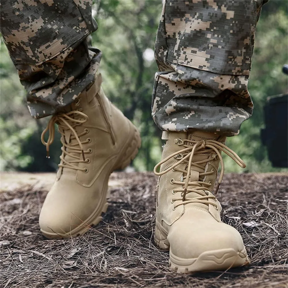 GEXECEUSS Military Boots for Men Side Zipper Lightweight Combat Outdoor Rubber Outsole Boots Hiking Motorcycle Combat Boots Desert Boots