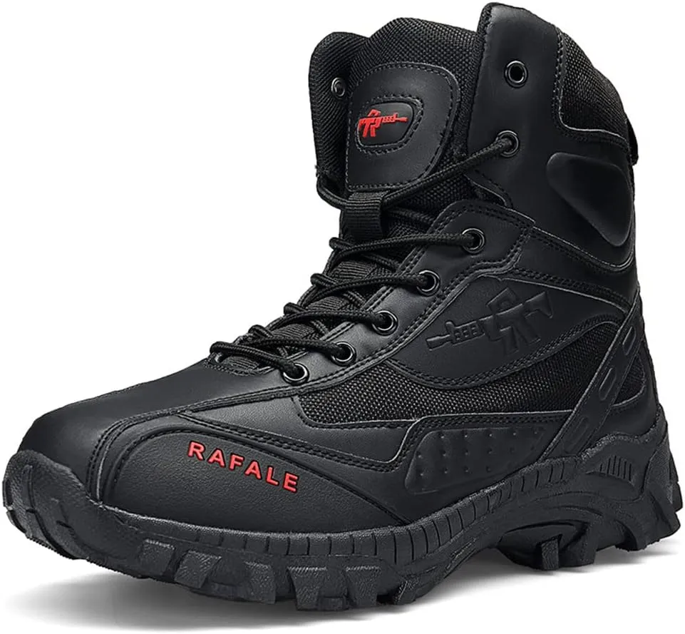 GEXECEUSS Military Boots for Men Side Zipper Lightweight Combat Outdoor Rubber Outsole Boots Hiking Motorcycle Combat Boots Desert Boots