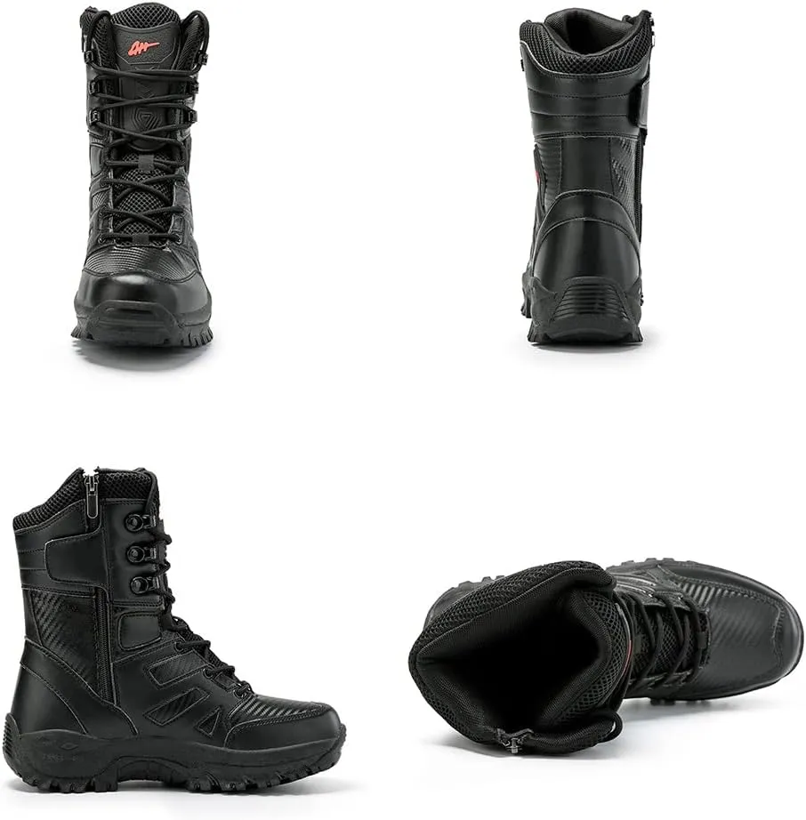 GEXECEUSS Military Boots for Men Side Zipper Lightweight Combat Outdoor Rubber Outsole Boots Hiking Motorcycle Combat Boots Desert Boots