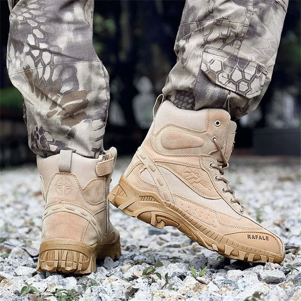 GEXECEUSS Military Boots for Men Side Zipper Lightweight Combat Outdoor Rubber Outsole Boots Hiking Motorcycle Combat Boots Desert Boots