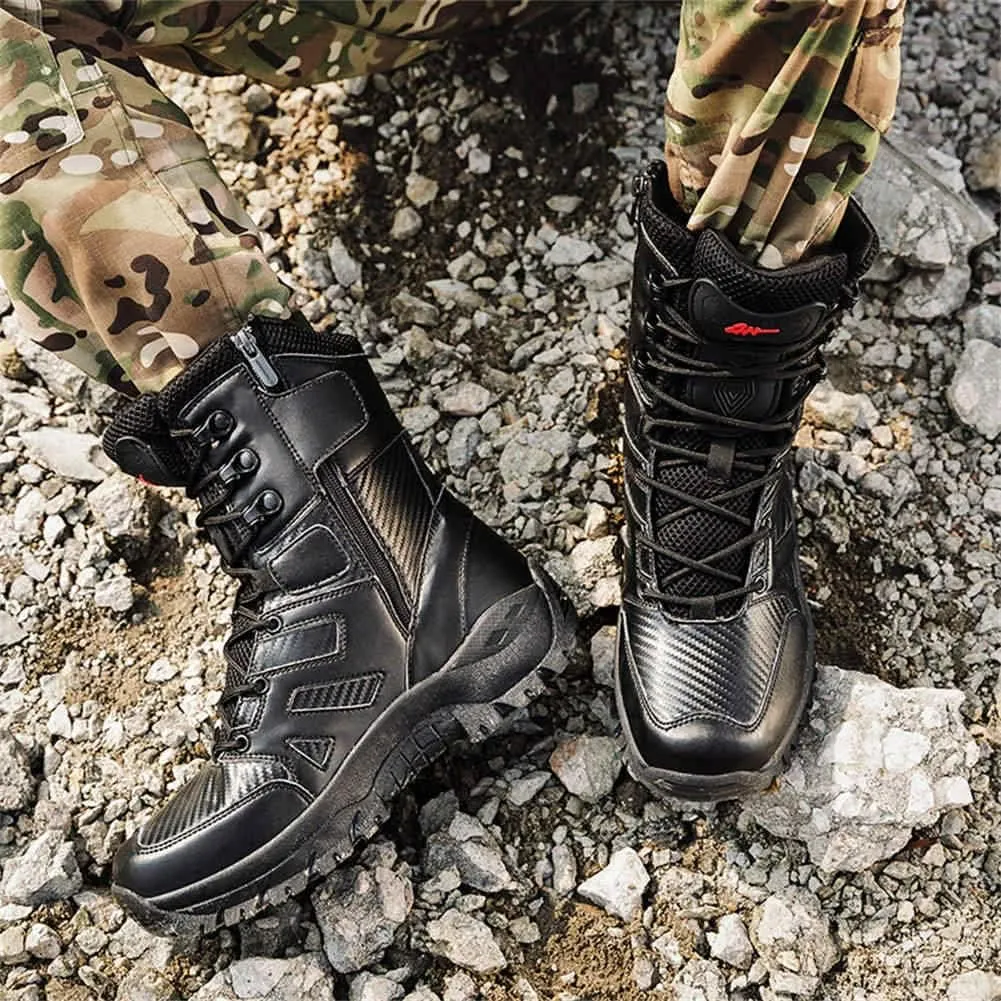 GEXECEUSS Military Boots for Men Side Zipper Lightweight Combat Outdoor Rubber Outsole Boots Hiking Motorcycle Combat Boots Desert Boots