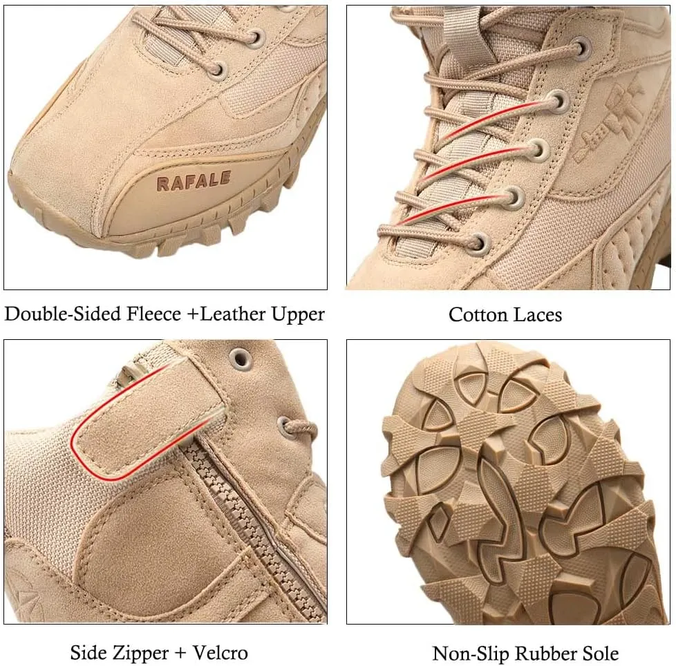 GEXECEUSS Military Boots for Men Side Zipper Lightweight Combat Outdoor Rubber Outsole Boots Hiking Motorcycle Combat Boots Desert Boots