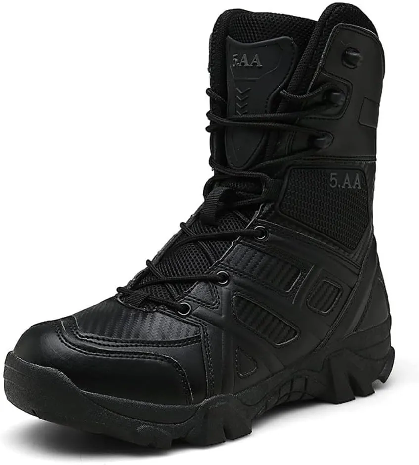 GEXECEUSS Military Boots for Men Side Zipper Lightweight Combat Outdoor Rubber Outsole Boots Hiking Motorcycle Combat Boots Desert Boots