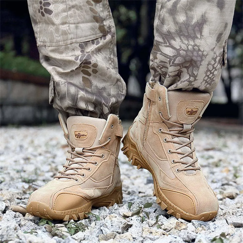 GEXECEUSS Military Boots for Men Side Zipper Lightweight Combat Outdoor Rubber Outsole Boots Hiking Motorcycle Combat Boots Desert Boots