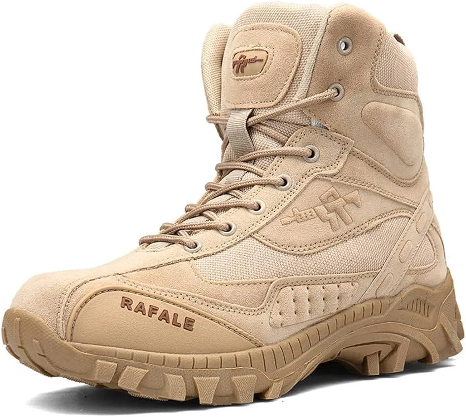 GEXECEUSS Military Boots for Men Side Zipper Lightweight Combat Outdoor Rubber Outsole Boots Hiking Motorcycle Combat Boots Desert Boots