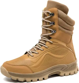 GEXECEUSS Military Boots for Men Side Zipper Lightweight Combat Outdoor Rubber Outsole Boots Hiking Motorcycle Combat Boots Desert Boots