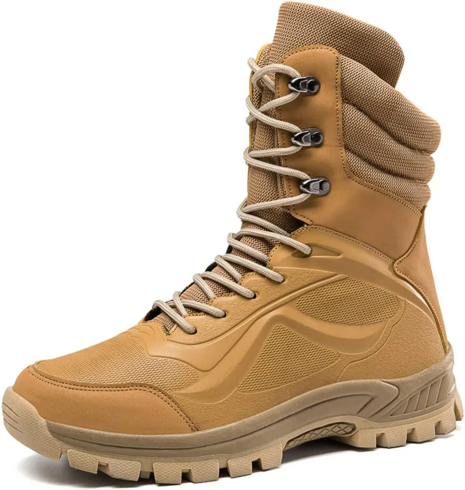 GEXECEUSS Military Boots for Men Side Zipper Lightweight Combat Outdoor Rubber Outsole Boots Hiking Motorcycle Combat Boots Desert Boots