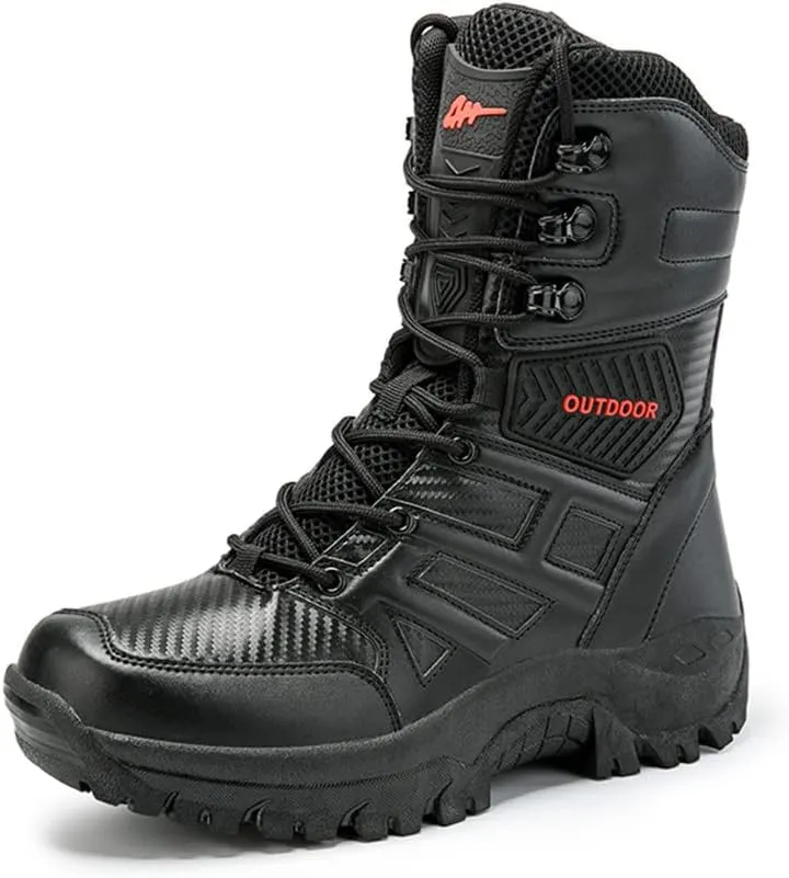GEXECEUSS Military Boots for Men Side Zipper Lightweight Combat Outdoor Rubber Outsole Boots Hiking Motorcycle Combat Boots Desert Boots