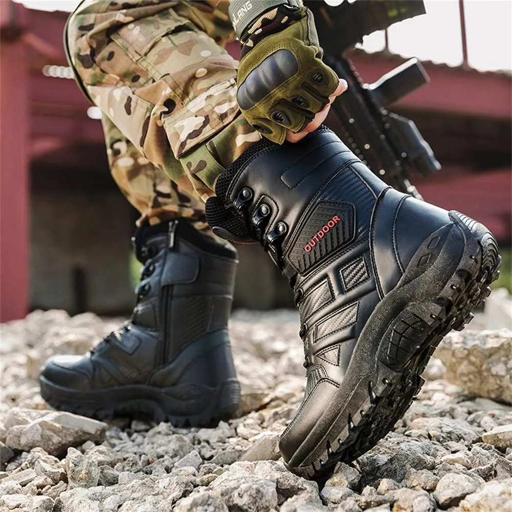 GEXECEUSS Military Boots for Men Side Zipper Lightweight Combat Outdoor Rubber Outsole Boots Hiking Motorcycle Combat Boots Desert Boots