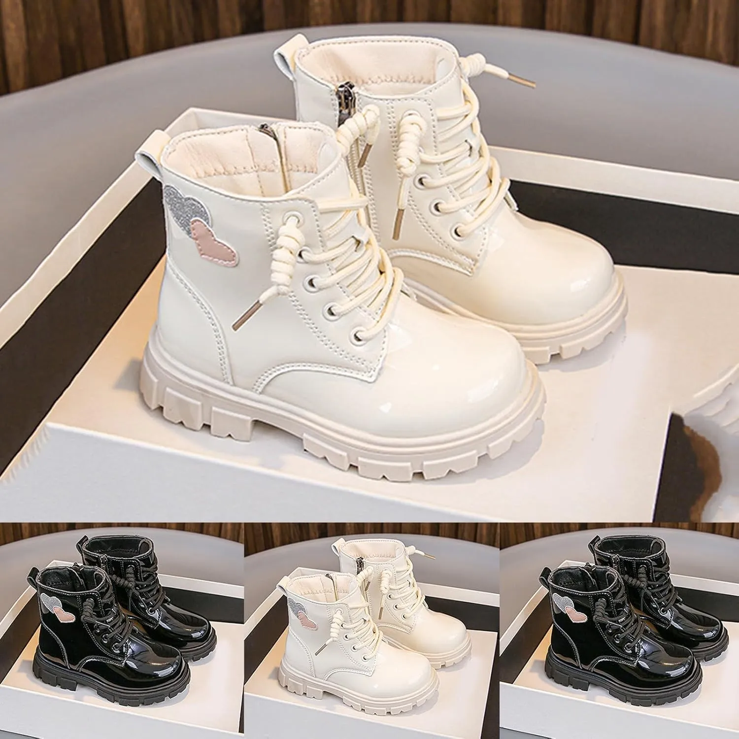 Girls Ankle Boots Side Zipper Combat Boots Non Slip Short Boots Casual Cowgirl Boots for Toddler Little Kid Big Kid