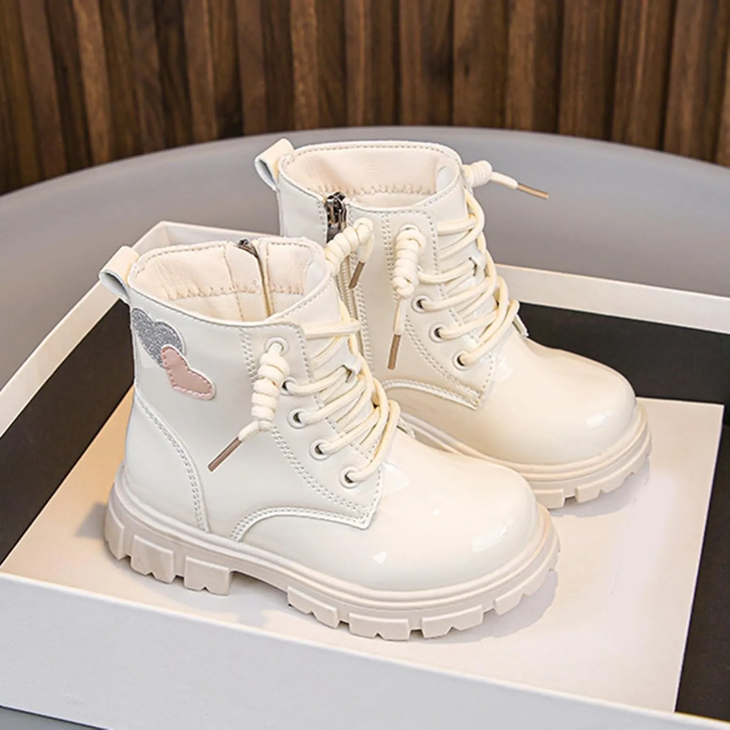 Girls Ankle Boots Side Zipper Combat Boots Non Slip Short Boots Casual Cowgirl Boots for Toddler Little Kid Big Kid