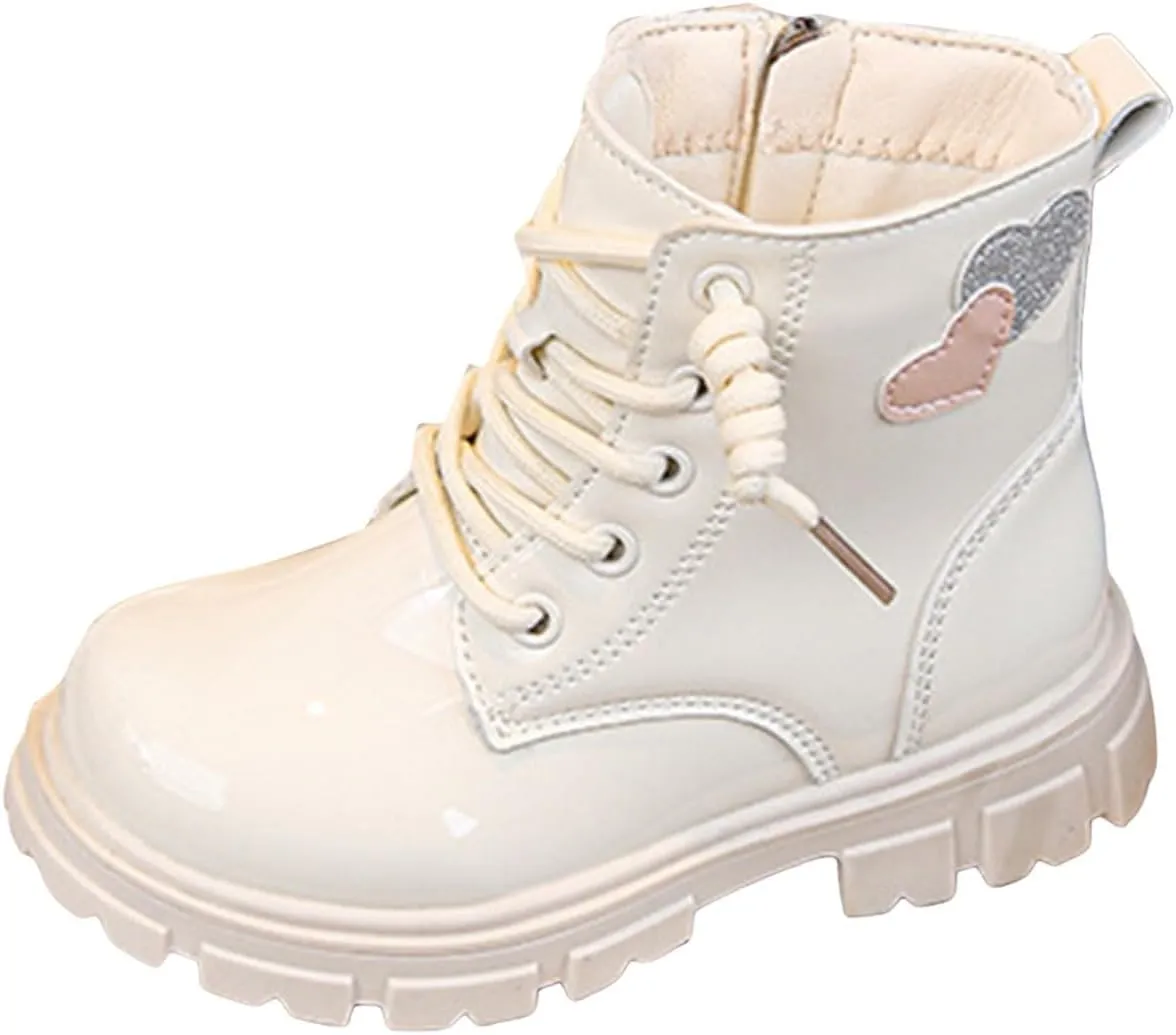 Girls Ankle Boots Side Zipper Combat Boots Non Slip Short Boots Casual Cowgirl Boots for Toddler Little Kid Big Kid
