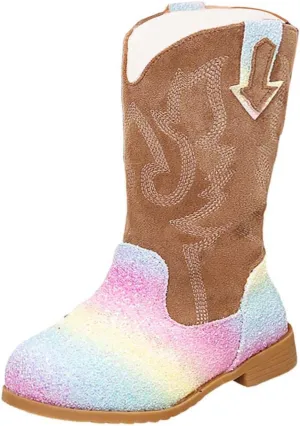 Girls Boots Mid Calf Round Toe Glitter Toddler Cowboy Boot Little Kid Big Kid Dress Up Party Birthday Dance Shoes