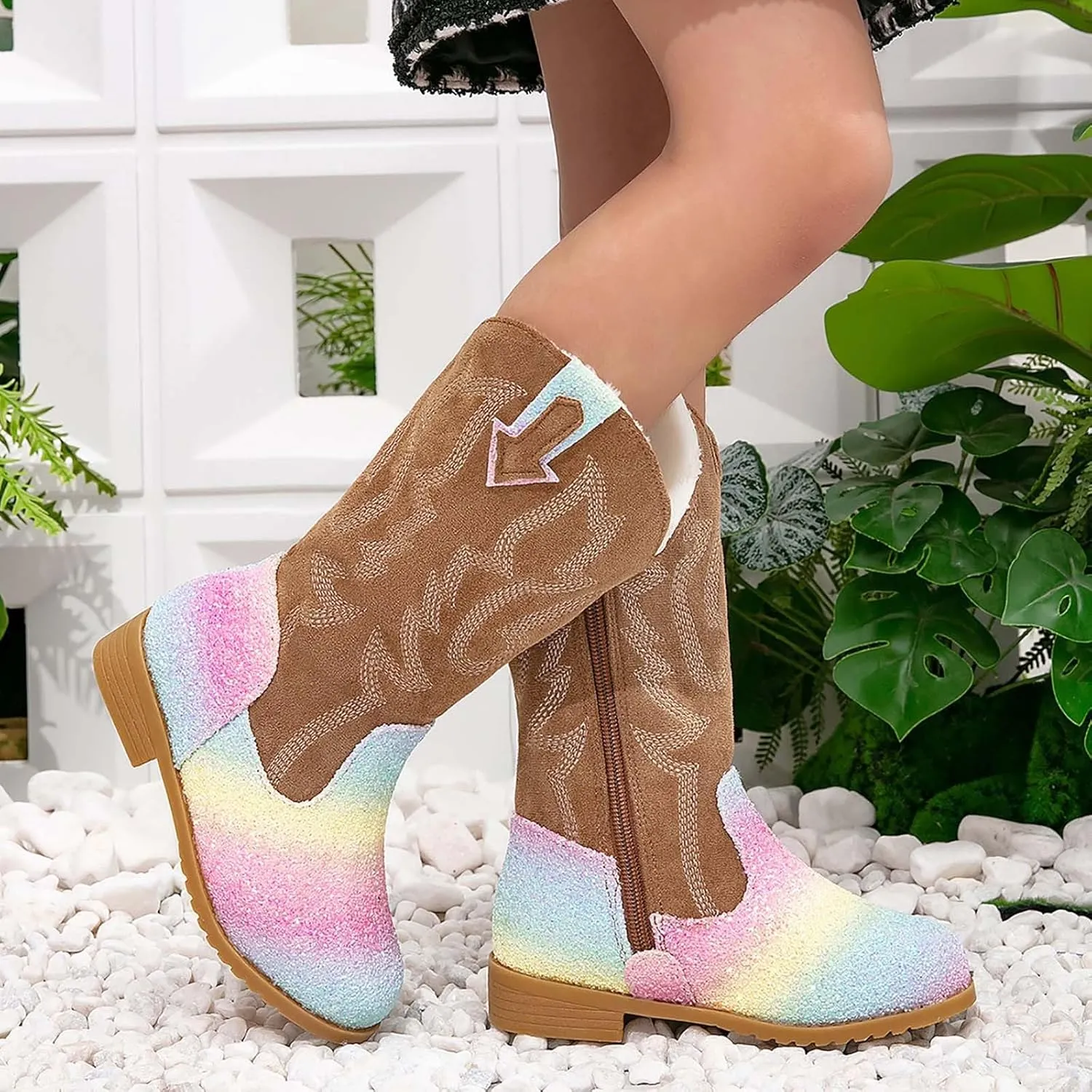 Girls Boots Mid Calf Round Toe Glitter Toddler Cowboy Boot Little Kid Big Kid Dress Up Party Birthday Dance Shoes