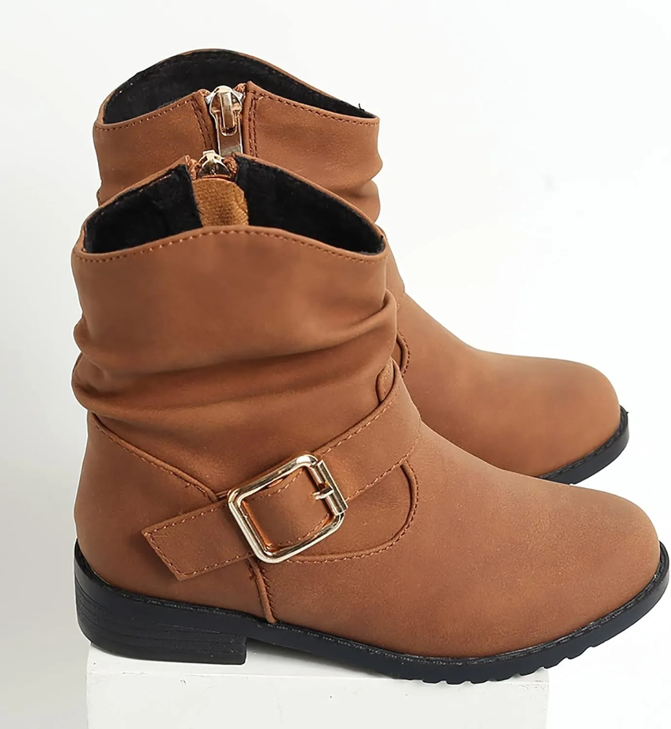 Girls Buckle Decor Boots Western Boots Kids Ankle Boots Girls Low Heel Riding Booties Size 5 Toddler Girl Boots