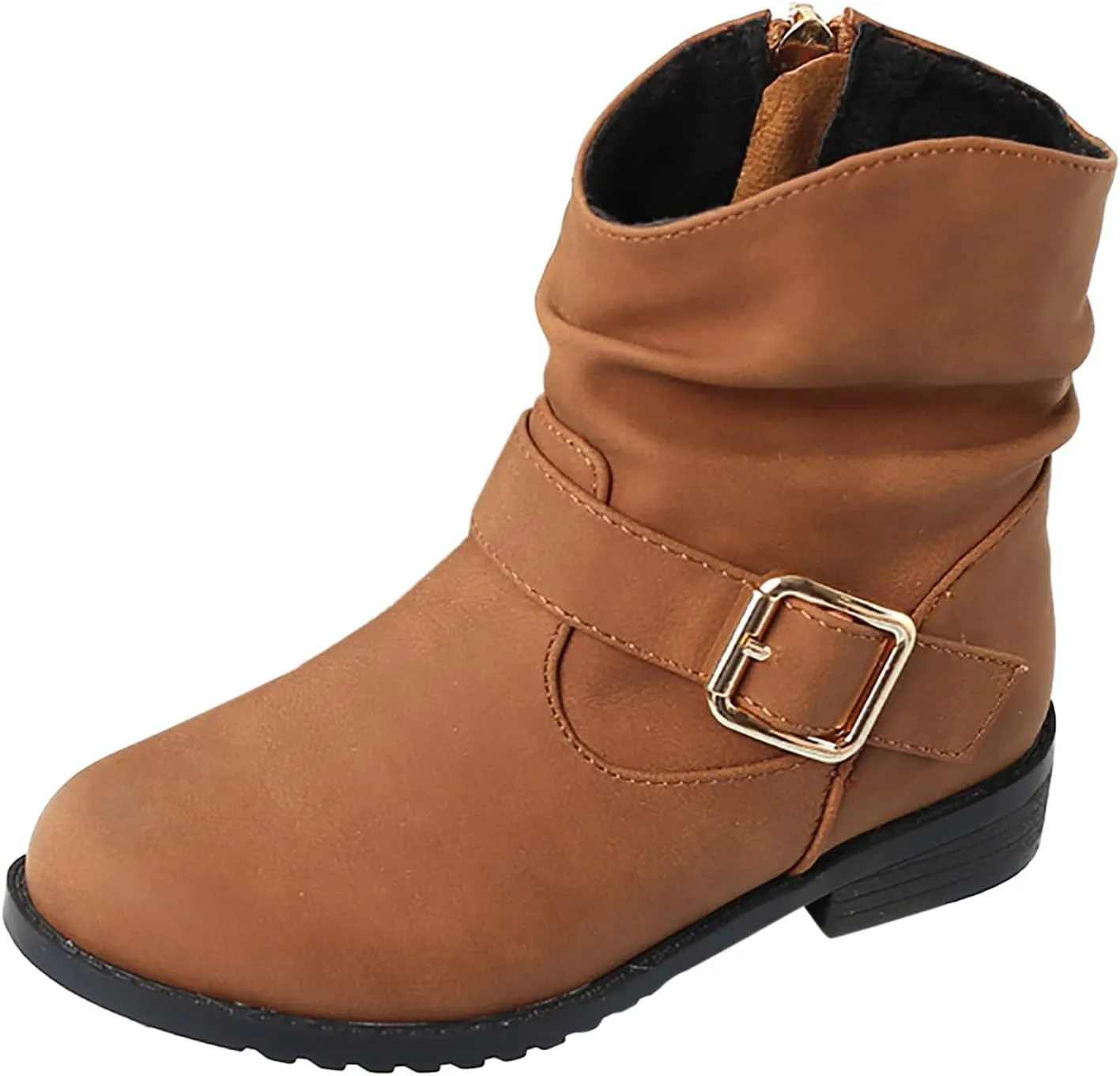 Girls Buckle Decor Boots Western Boots Kids Ankle Boots Girls Low Heel Riding Booties Size 5 Toddler Girl Boots
