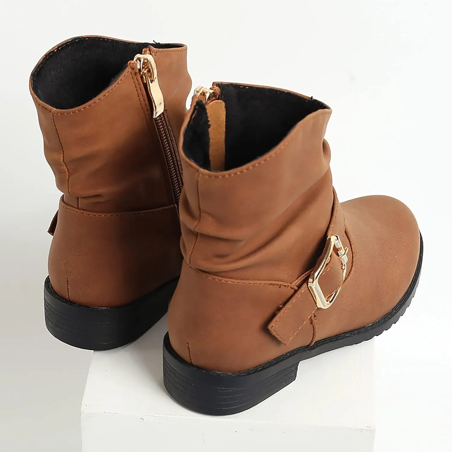 Girls Buckle Decor Boots Western Boots Kids Ankle Boots Girls Low Heel Riding Booties Size 5 Toddler Girl Boots