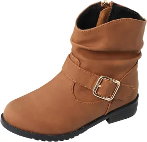 Girls Buckle Decor Boots Western Boots Kids Ankle Boots Girls Low Heel Riding Booties Size 5 Toddler Girl Boots