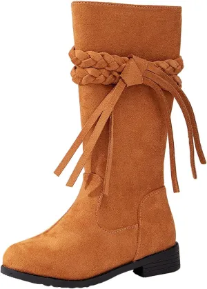 Girls Cowgirl Boots Mid Calf Square Toe Western Boot for Kids Zipper Vintage Cowboy Boots Toddler Girls Winter Shoes