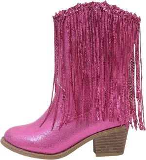 Girls Mid Calf Boots Kids Fashion Tassel Sequin Princess Boots High Heel Fall Boots Slip On Western Cowgirl Boots