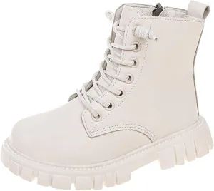 Girls?Ankle Boots Kids Casual Lace Up Hiking Boots Waterproof Leather Combat Boots Soft Sole Outdoor Riding Boots