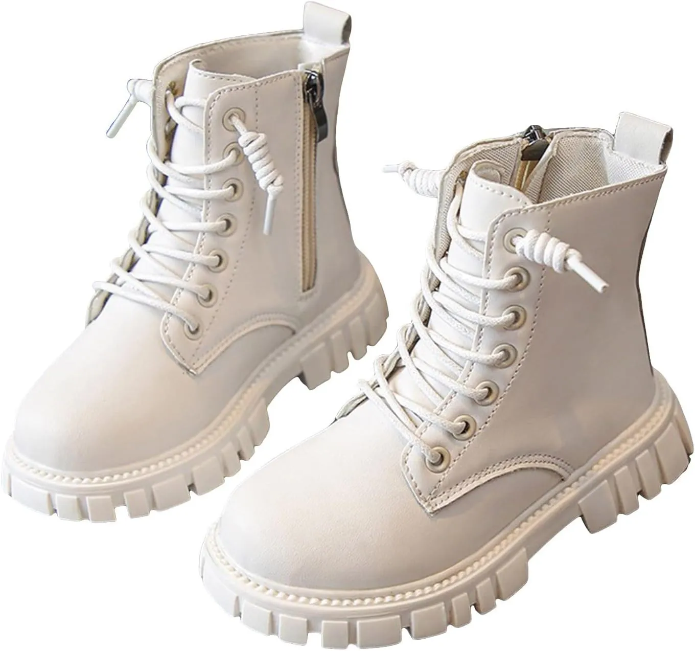 Girls?Ankle Boots Kids Casual Lace Up Hiking Boots Waterproof Leather Combat Boots Soft Sole Outdoor Riding Boots