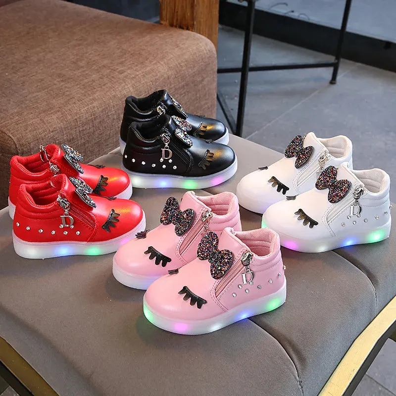 Glowing Princess Bow Sneakers for Kids Girls