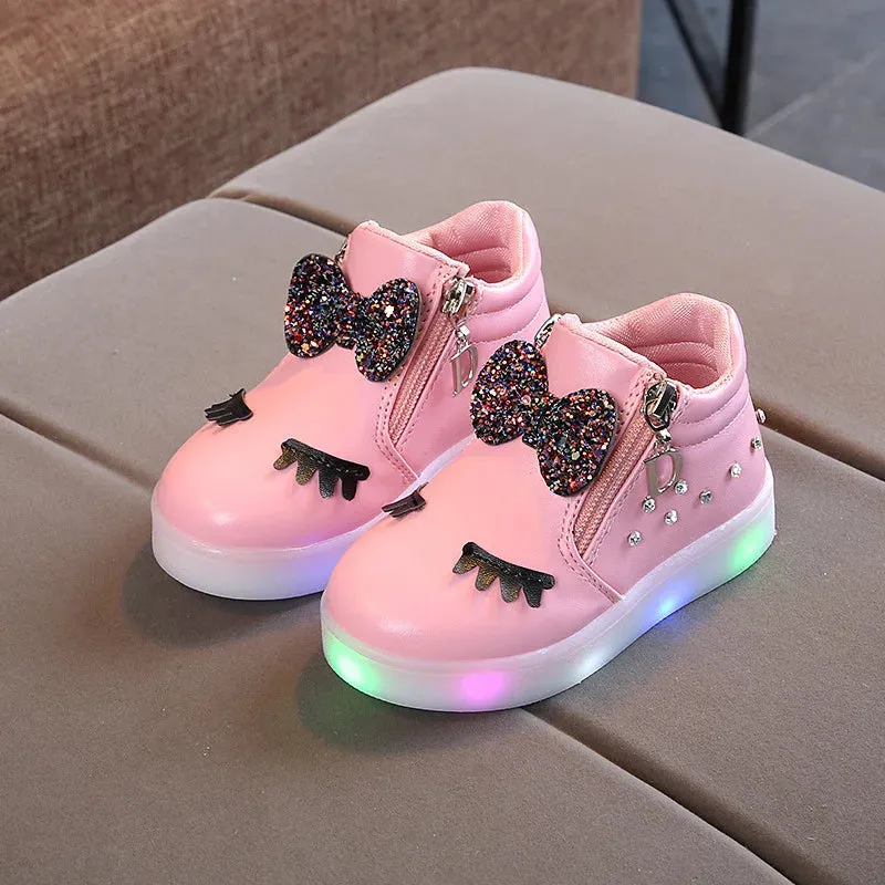Glowing Princess Bow Sneakers for Kids Girls